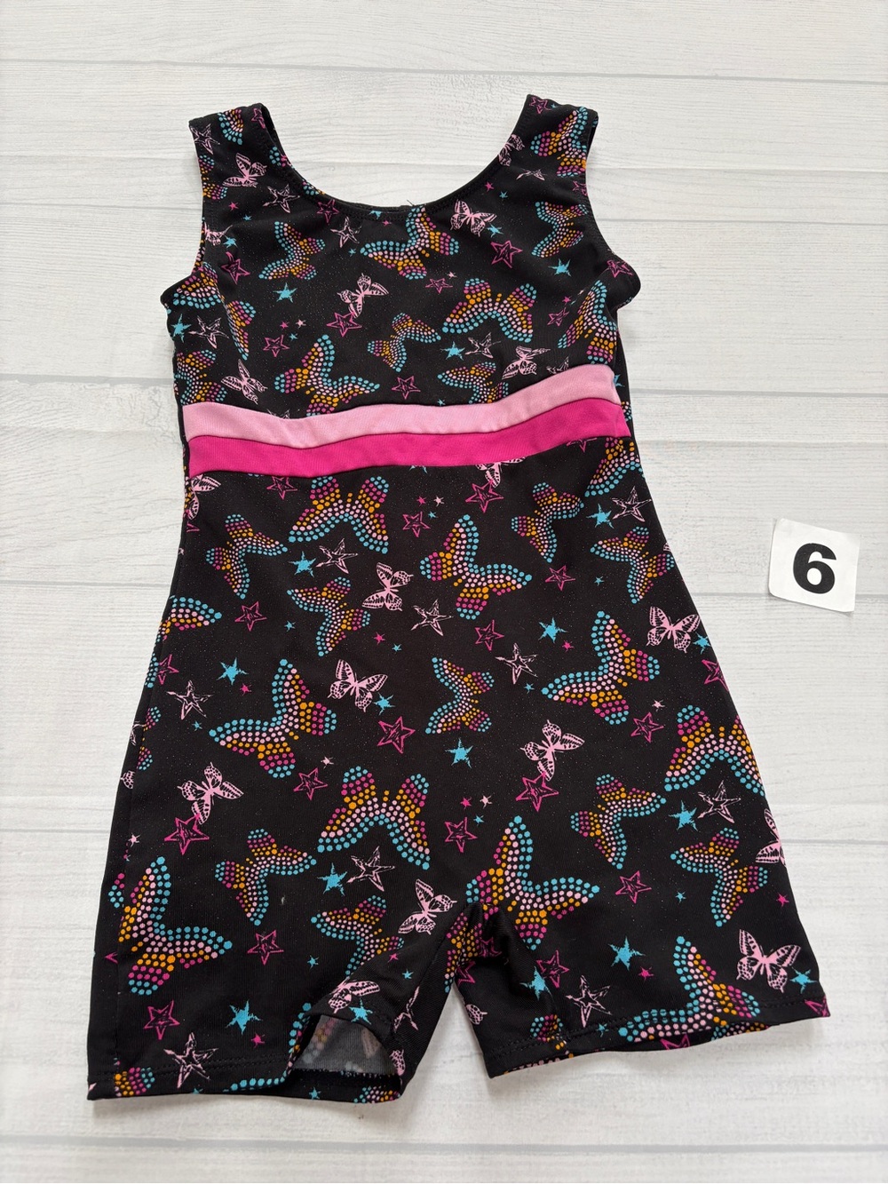 Danskin Black Jumpsuit with Pink Waistband and Multicolor Butterfly Print